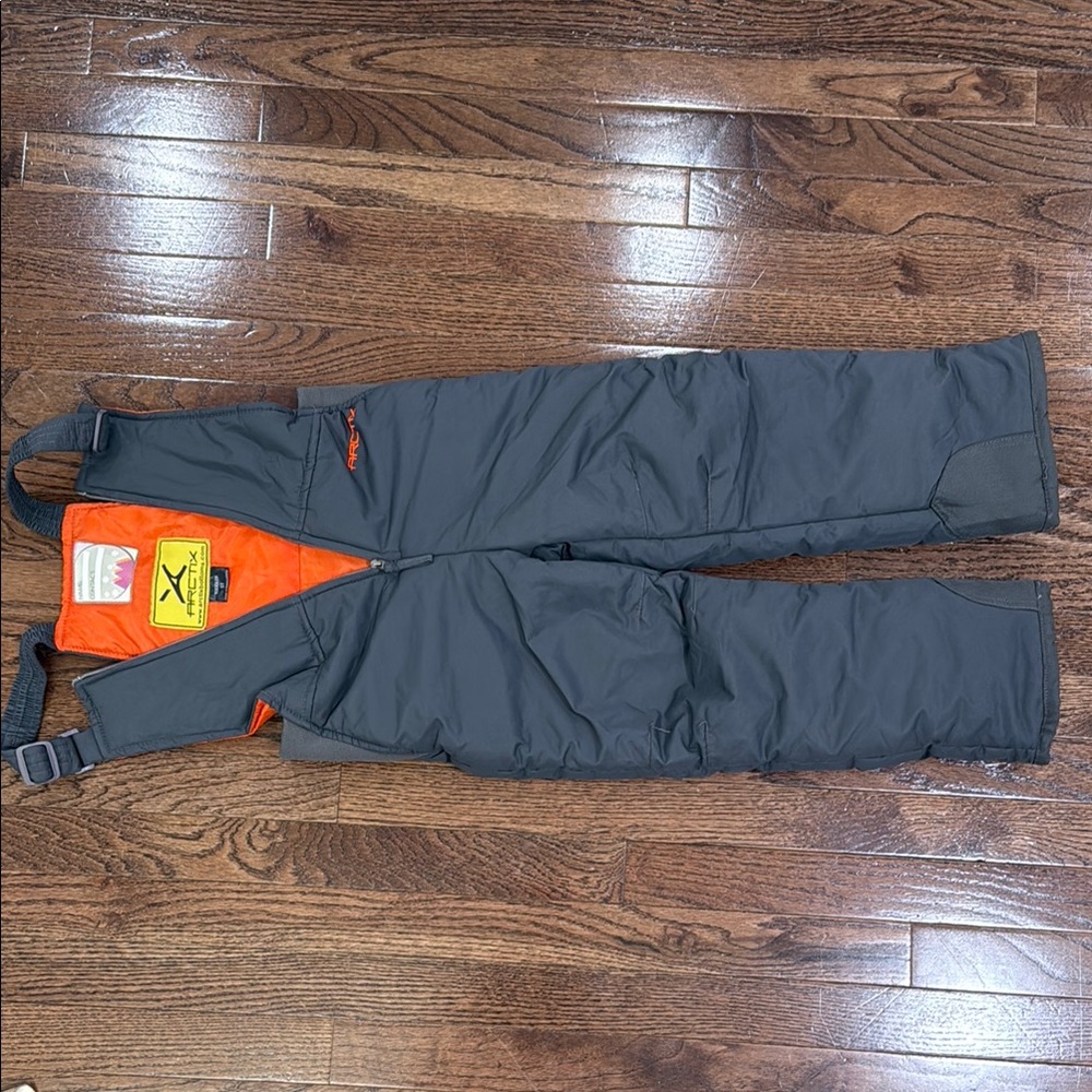 Arctix Kids One-Piece Snow Trousers in Gray with Orange Lining